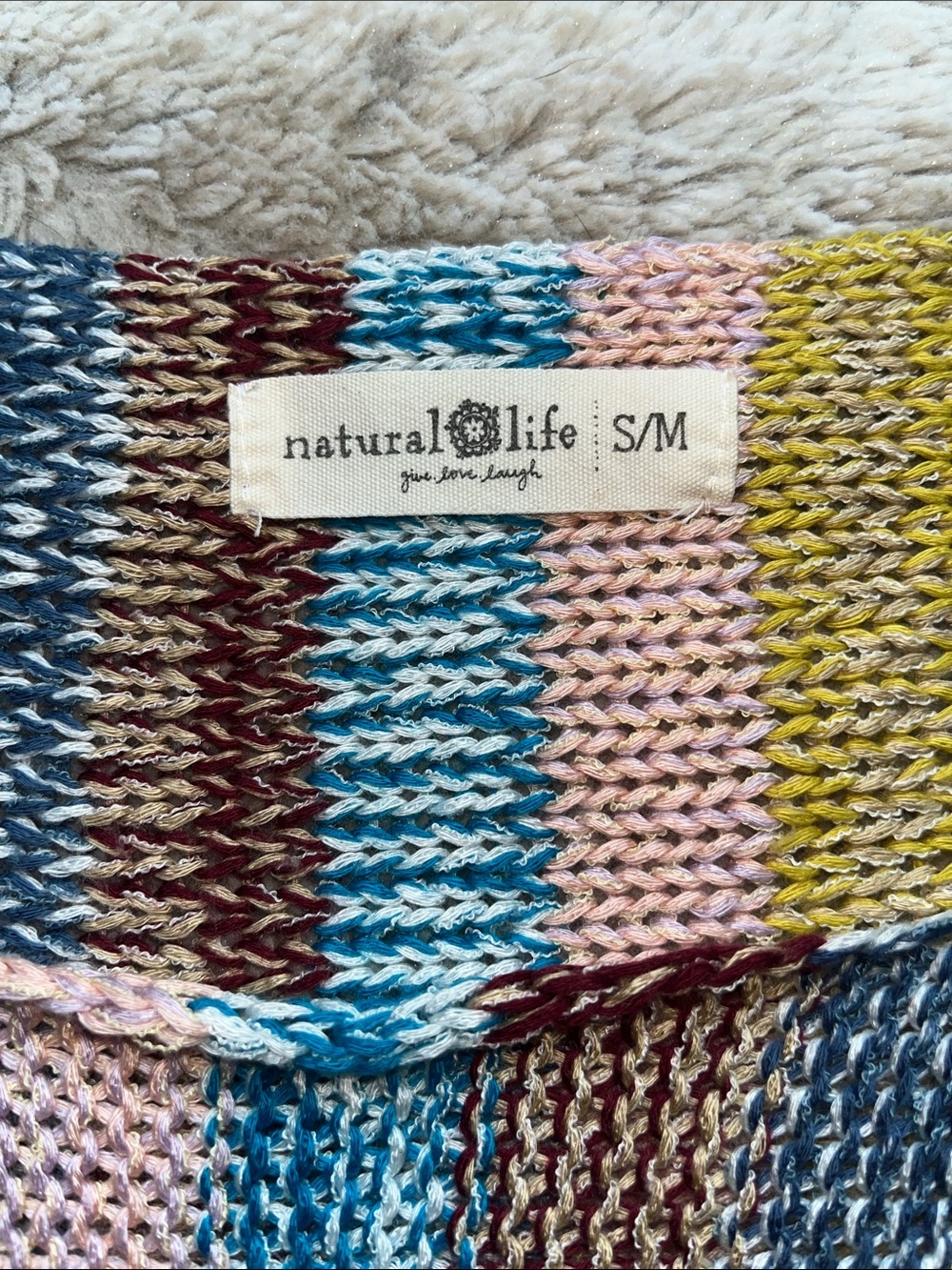 Natural Life Multicolor Striped Fringe Boxy Crewneck Sweater - Picture 3 of 4